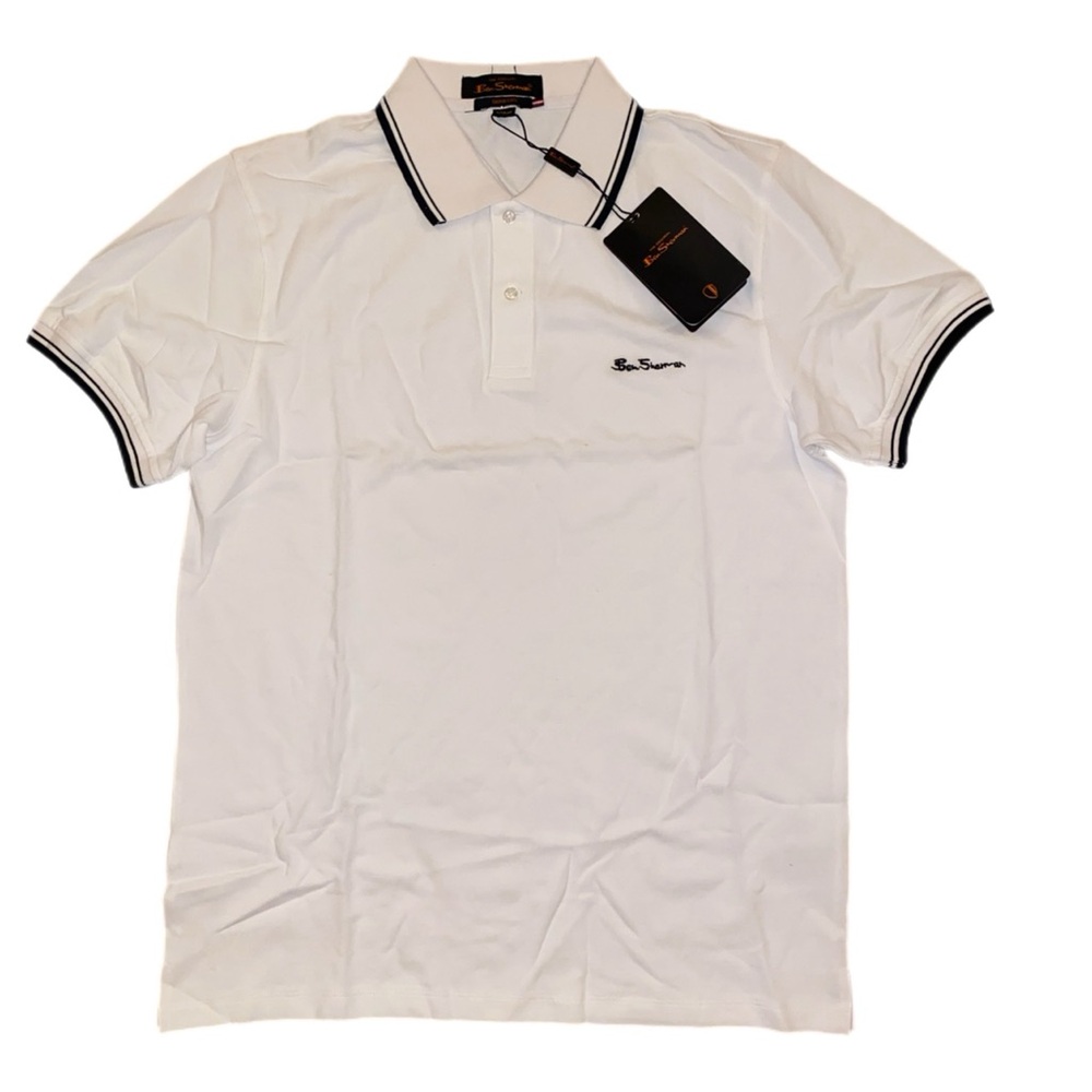 Ben Sherman white with black tipped short sleeve polo shirt NWT